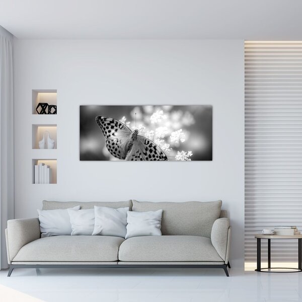 Slika - Detalj leptira koji oprašuje cvijet (120x50 cm)