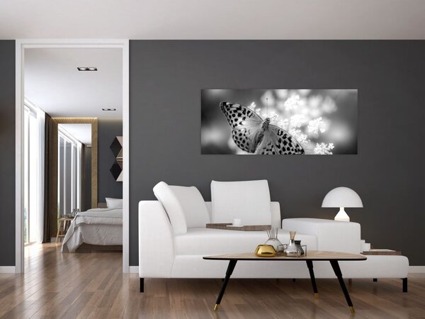 Slika - Detalj leptira koji oprašuje cvijet (120x50 cm)