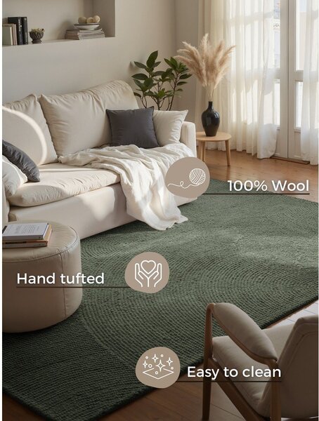 Tamno zeleni ručno rađen vunen tepih 160x230 cm Calmio – Hanse Home