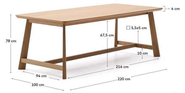 Blagovaonski stol s pločom stola u dekoru hrasta 100x220 cm Idun – Kave Home