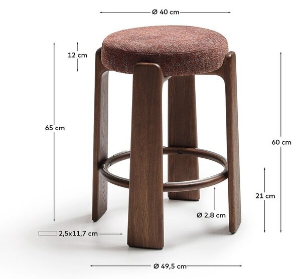 Smeđa/u tamnoj prirodnoj boji barska stolica od čvrste jeseni (visine sjedala 65 cm) Granite – Kave Home