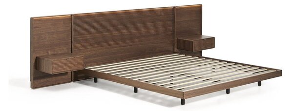 Smeđi bračni krevet od masivne breze s podnicom 180x200 cm Norlen – Kave Home