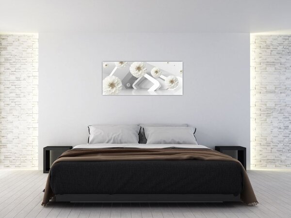Apstraktna slika s bijelim cvjetovima (120x50 cm)