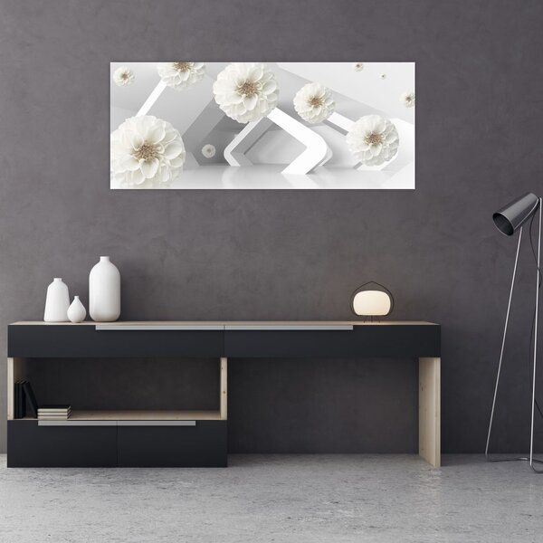 Apstraktna slika s bijelim cvjetovima (120x50 cm)