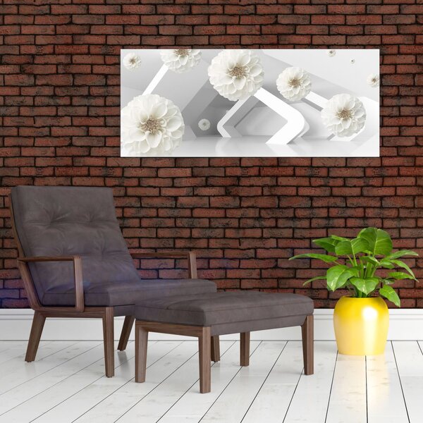 Apstraktna slika s bijelim cvjetovima (120x50 cm)