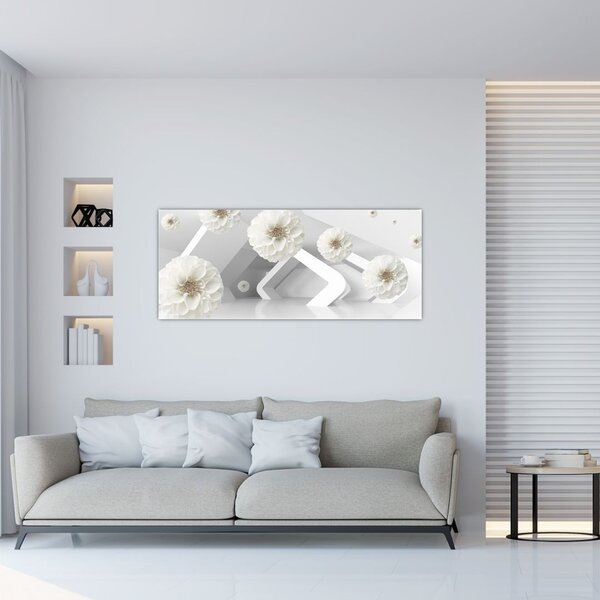 Apstraktna slika s bijelim cvjetovima (120x50 cm)