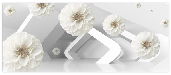 Apstraktna slika s bijelim cvjetovima (120x50 cm)
