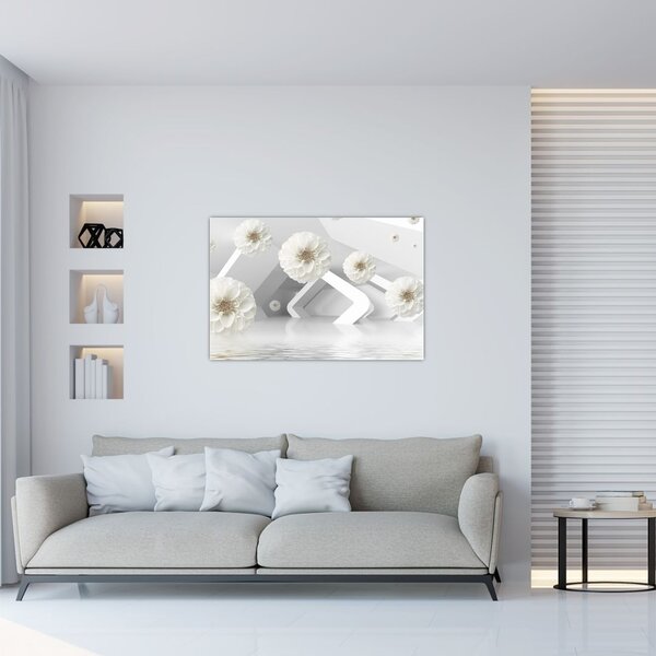 Apstraktna slika s bijelim cvjetovima (90x60 cm)