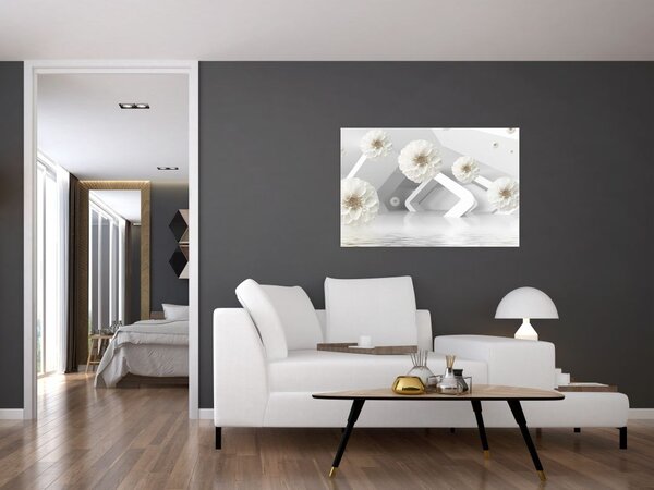Apstraktna slika s bijelim cvjetovima (90x60 cm)