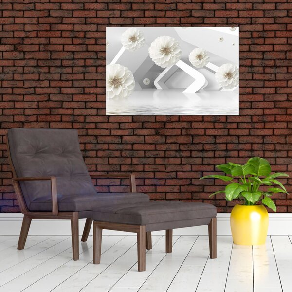 Apstraktna slika s bijelim cvjetovima (90x60 cm)
