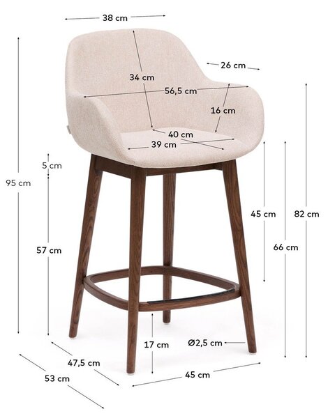 Bež podstavljena barska stolica s naslonima za ruke (visine sjedala 66 cm) Konna – Kave Home