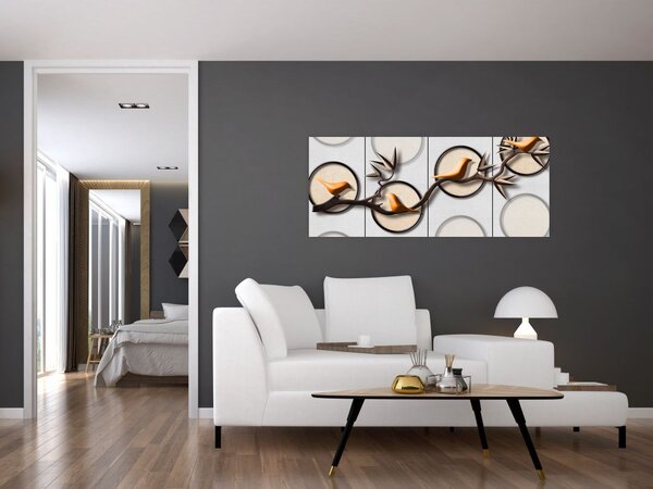 Umjetnička slika - Ptice na grani (120x50 cm)