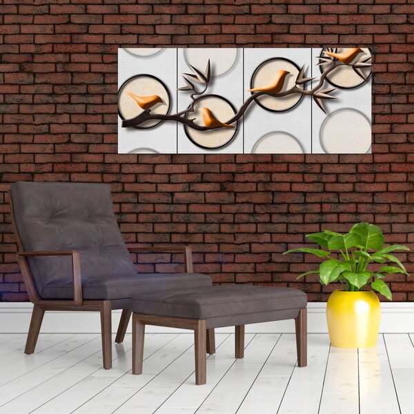 Umjetnička slika - Ptice na grani (120x50 cm)