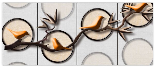 Umjetnička slika - Ptice na grani (120x50 cm)