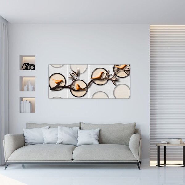 Umjetnička slika - Ptice na grani (120x50 cm)