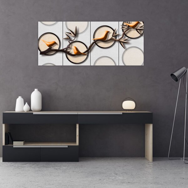 Umjetnička slika - Ptice na grani (120x50 cm)