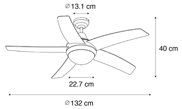 Pametni stropni ventilator bijeli s uzorkom drveta 132 cm uklj. LED prigušiva s daljinskim upravljačem - Cool