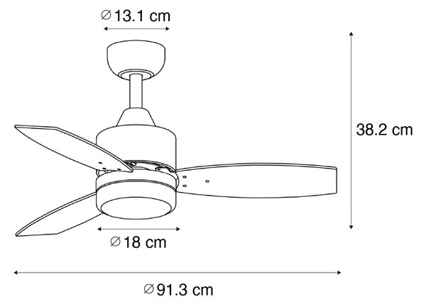 Stropni ventilator crni uključujući LED s daljinskim upravljačem IP44 - Toledo