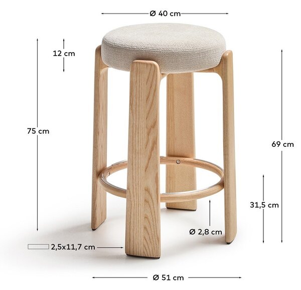 Bež/u svijetloj prirodnoj boji barska stolica od čvrste jeseni (visine sjedala 75 cm) Granite – Kave Home