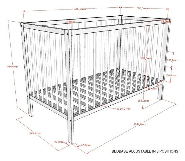 Smeđi dječji krevet od masivne bukve s podesivom visinom 60x120 cm Dino – Vipack