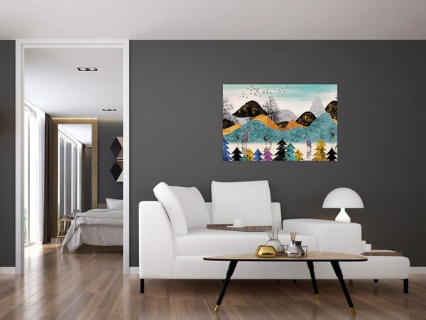Grafička slika s jelenima (90x60 cm)