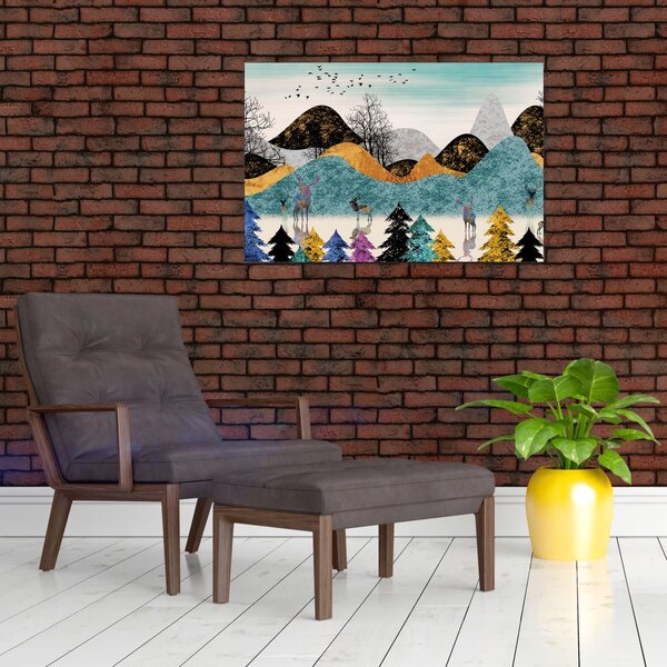 Grafička slika s jelenima (90x60 cm)
