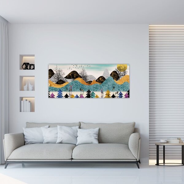Grafička slika s jelenima (120x50 cm)