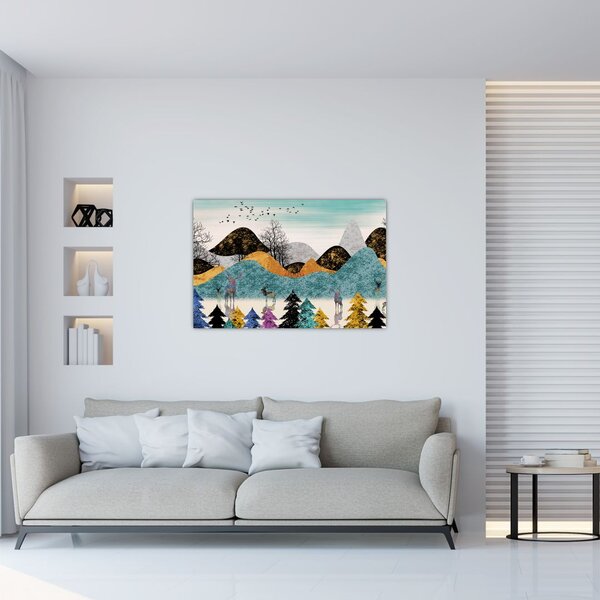 Grafička slika s jelenima (90x60 cm)
