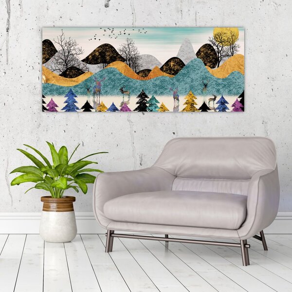Grafička slika s jelenima (120x50 cm)