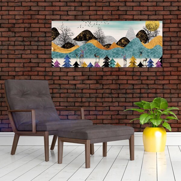 Grafička slika s jelenima (120x50 cm)