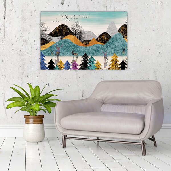 Grafička slika s jelenima (90x60 cm)