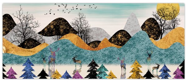 Grafička slika s jelenima (120x50 cm)