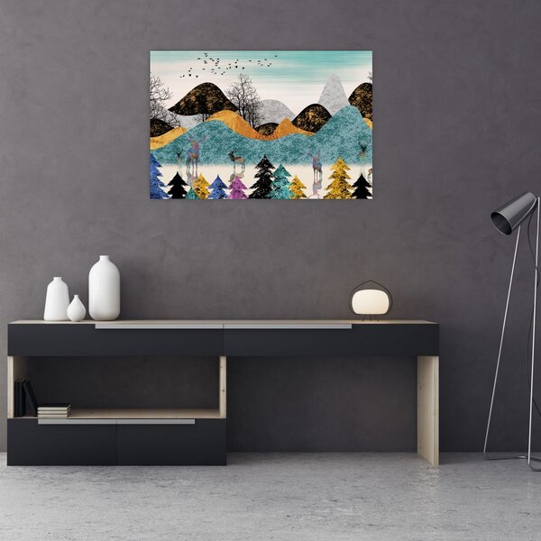 Grafička slika s jelenima (90x60 cm)