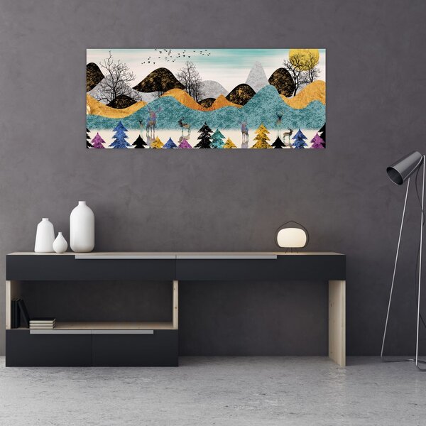 Grafička slika s jelenima (120x50 cm)