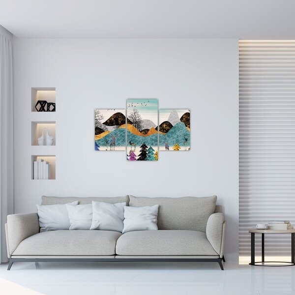 Grafička slika s jelenima (90x60 cm)