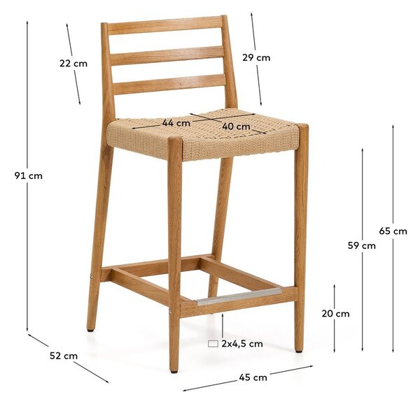 Barska stolica od punog hrasta u prirodnoj boji (visine sjedala 65 cm) Analy – Kave Home