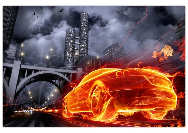 Slika automobila u plamenu (90x60 cm)