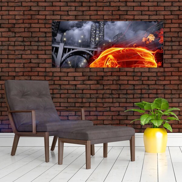 Slika automobila u plamenu (120x50 cm)