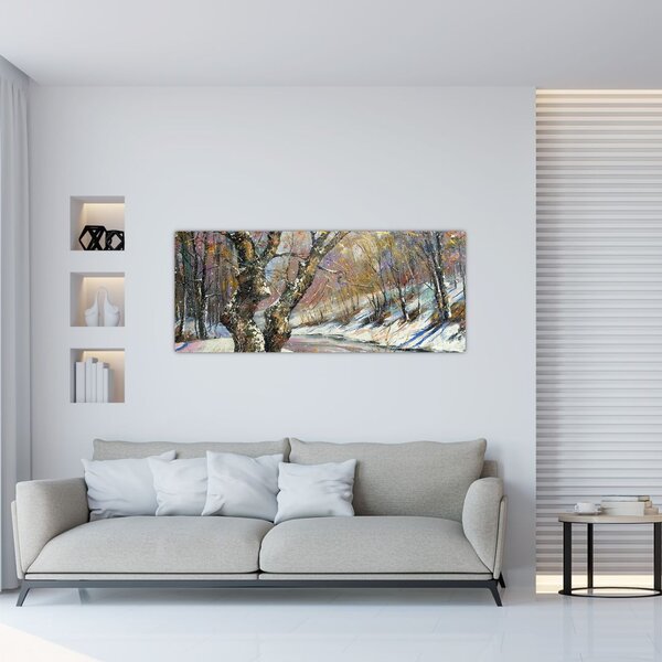 Slika naslikanog zimskog krajolika (120x50 cm)