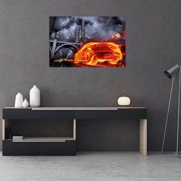 Slika automobila u plamenu (90x60 cm)