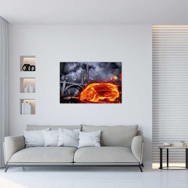 Slika automobila u plamenu (90x60 cm)