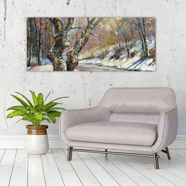 Slika naslikanog zimskog krajolika (120x50 cm)