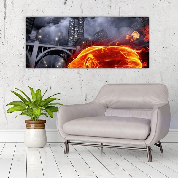 Slika automobila u plamenu (120x50 cm)