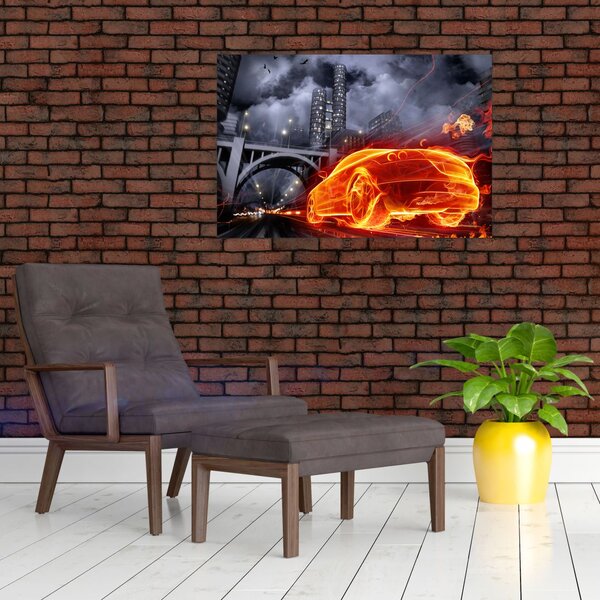 Slika automobila u plamenu (90x60 cm)