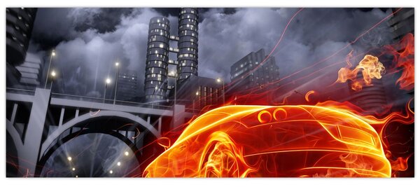Slika automobila u plamenu (120x50 cm)