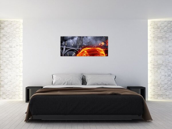 Slika automobila u plamenu (120x50 cm)