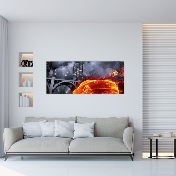 Slika automobila u plamenu (120x50 cm)