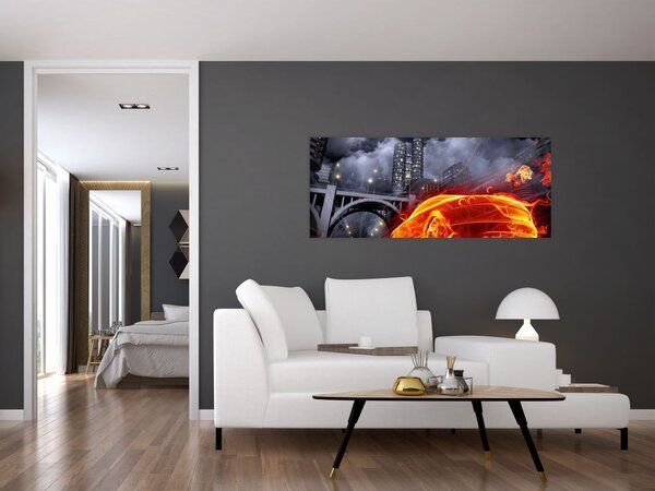 Slika automobila u plamenu (120x50 cm)