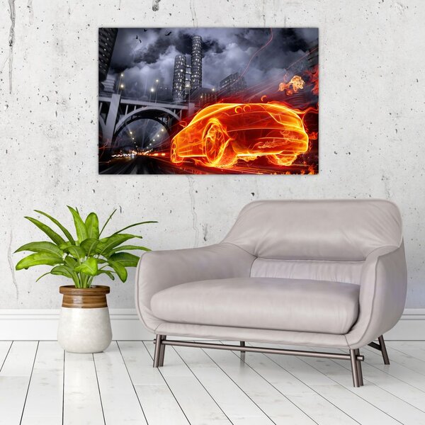Slika automobila u plamenu (90x60 cm)