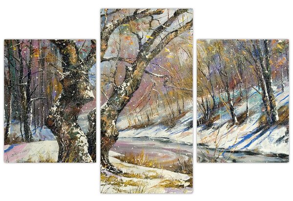 Slika naslikanog zimskog krajolika (90x60 cm)